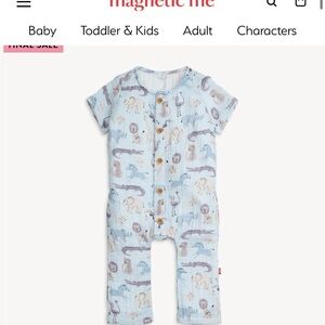 Magnetic Me Light Blue Safari Print Romper